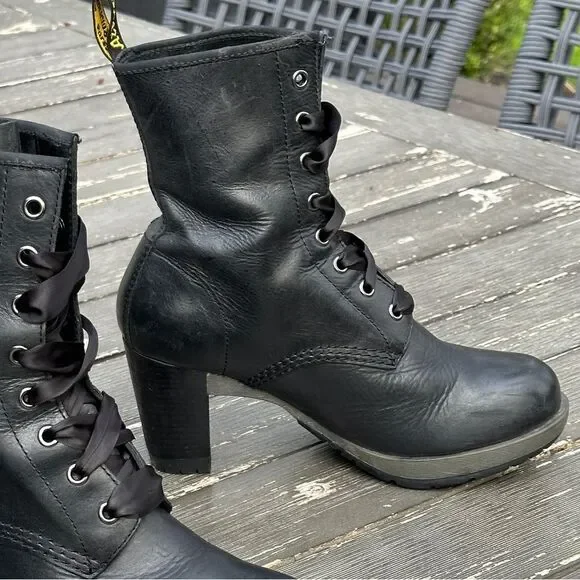 SOLD - Dr. Doc Marten’s Darcie Black High Heel Boots Womens 39 Size 8 - Picture 6 of 11